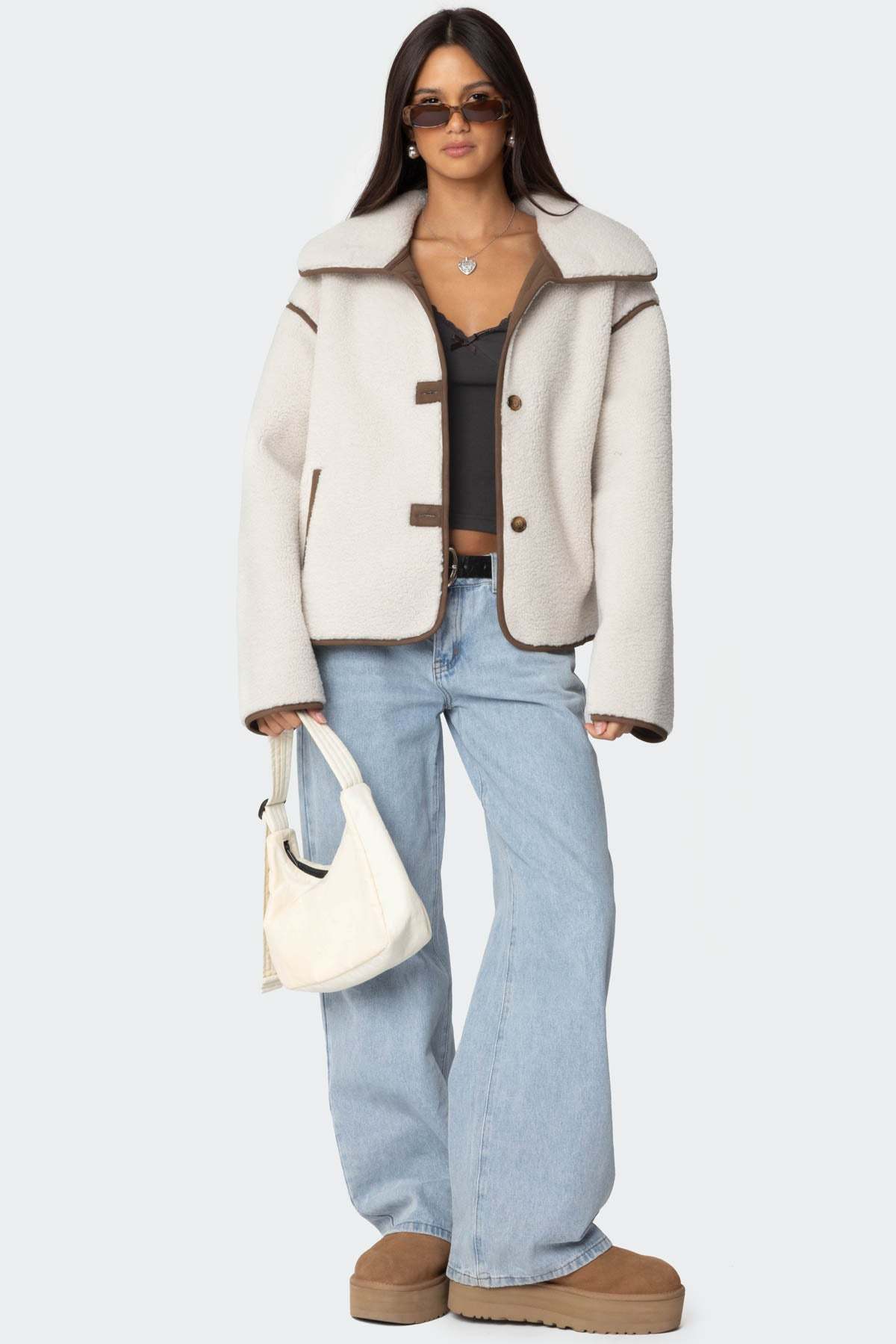 Frost Oversized Faux Shearling Jacket - BEIGE