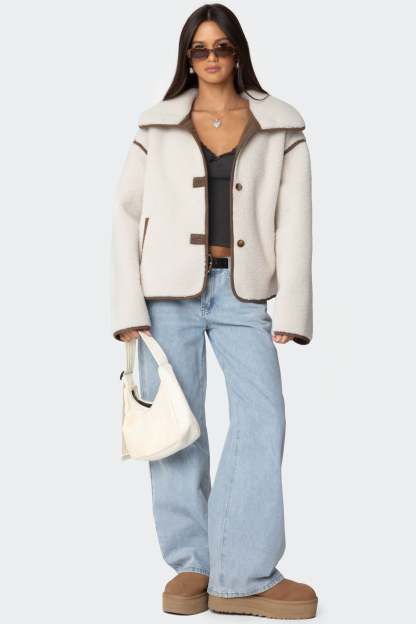 Frost Oversized Faux Shearling Jacket - BEIGE