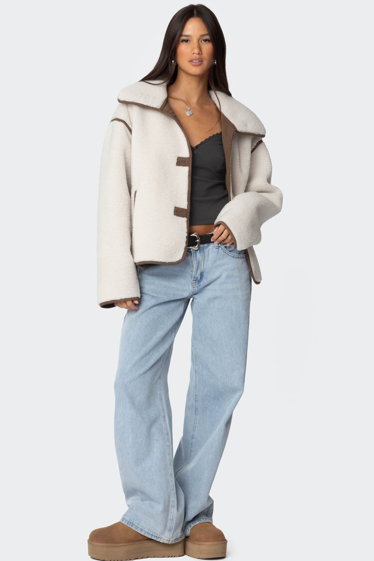 Frost Oversized Faux Shearling Jacket - BEIGE