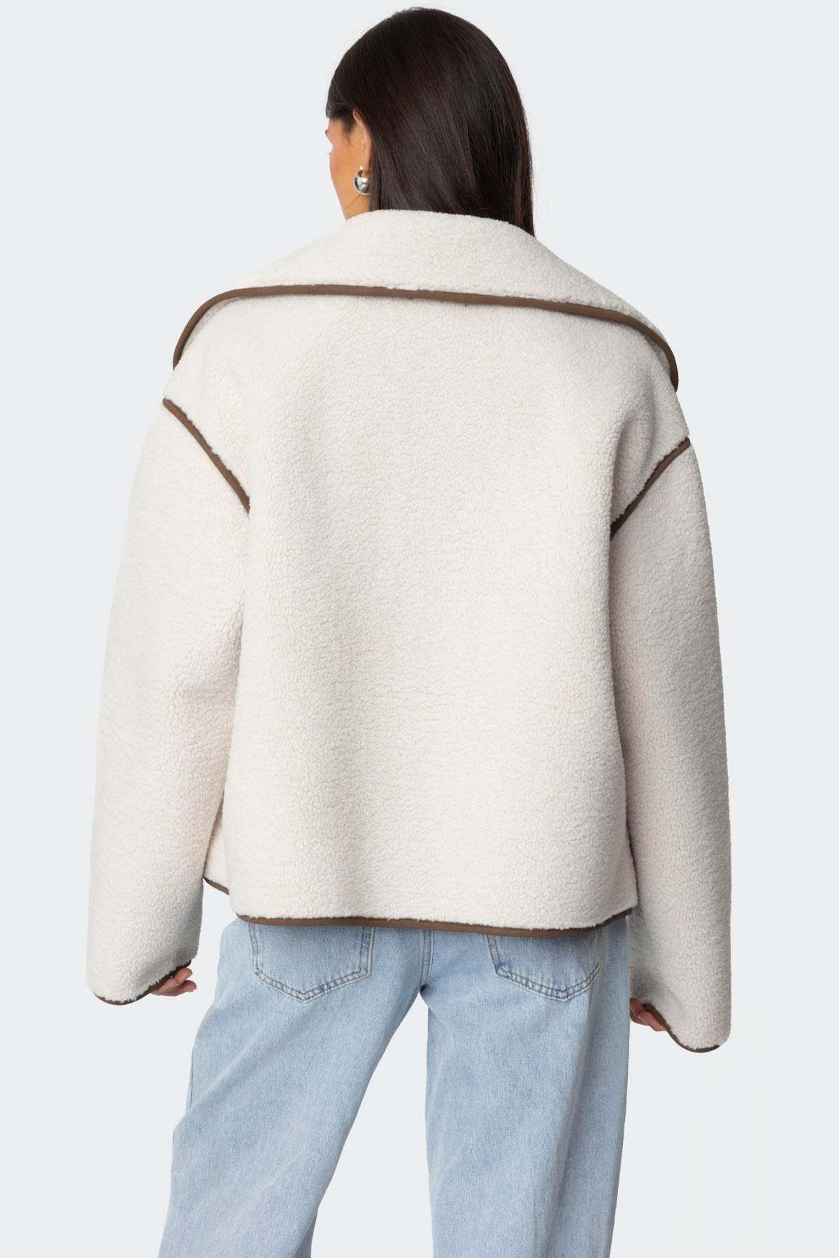 Frost Oversized Faux Shearling Jacket - BEIGE