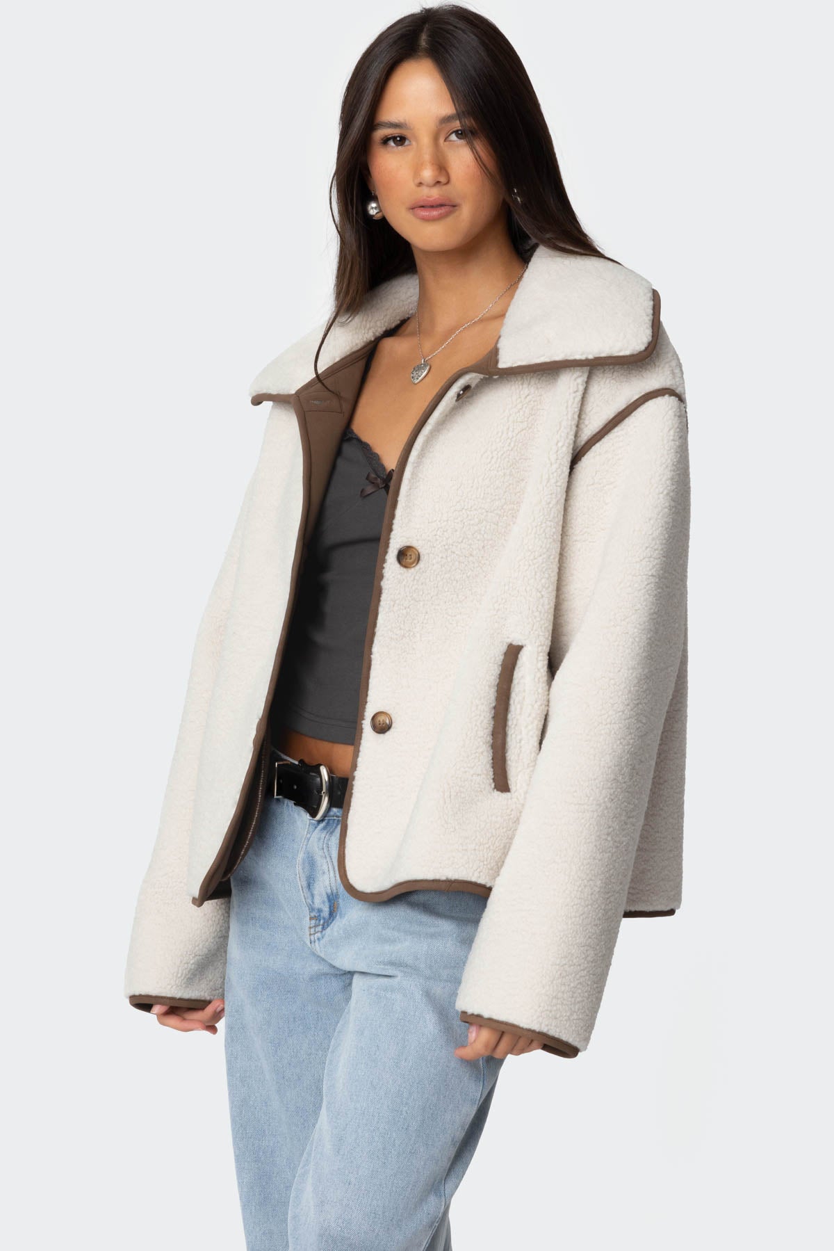 Frost Oversized Faux Shearling Jacket - BEIGE