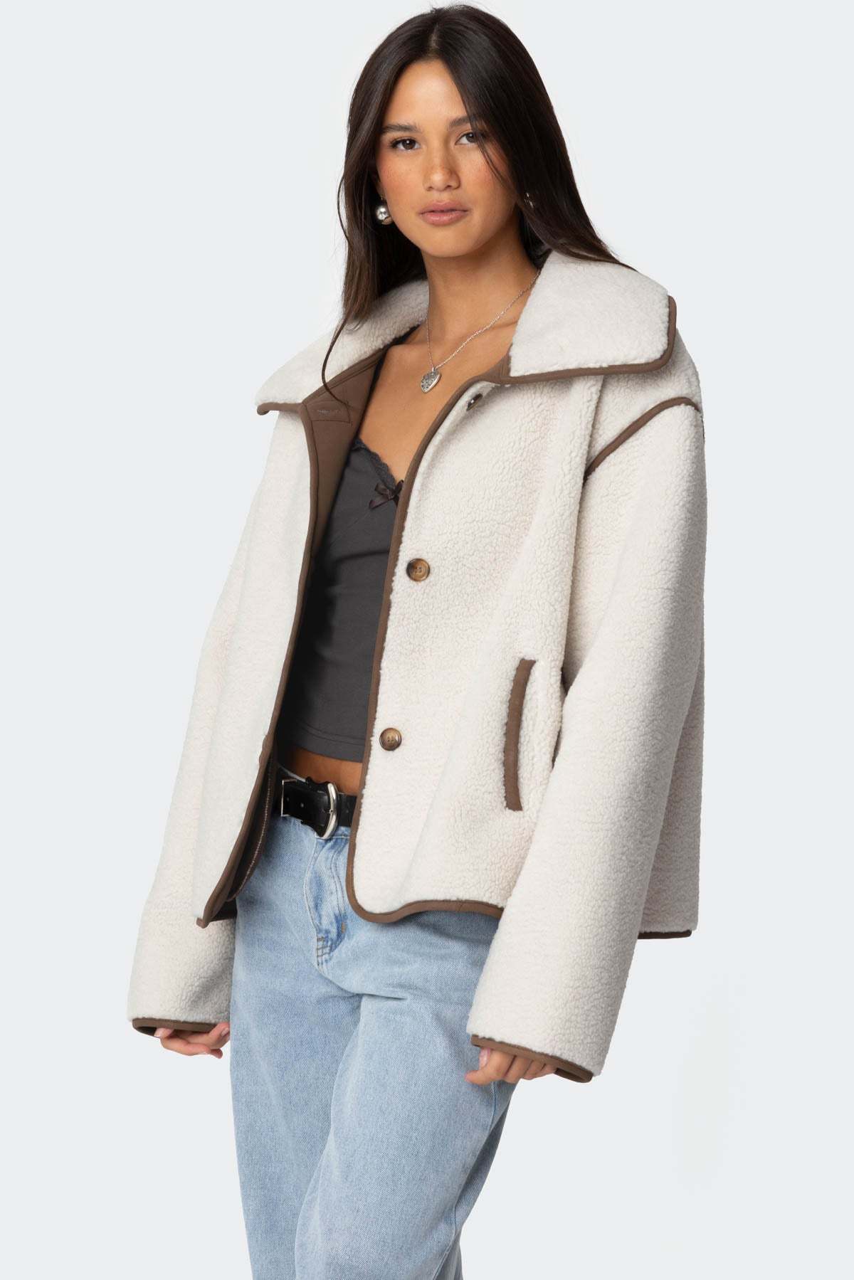 Frost Oversized Faux Shearling Jacket - BEIGE