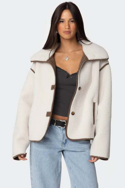 Frost Oversized Faux Shearling Jacket - BEIGE