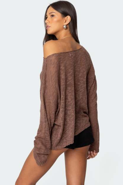 Bri Oversized Boat Neck Sweater - BROWN