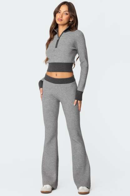 Lei Contrast Half Zip Knit Top - GRAY