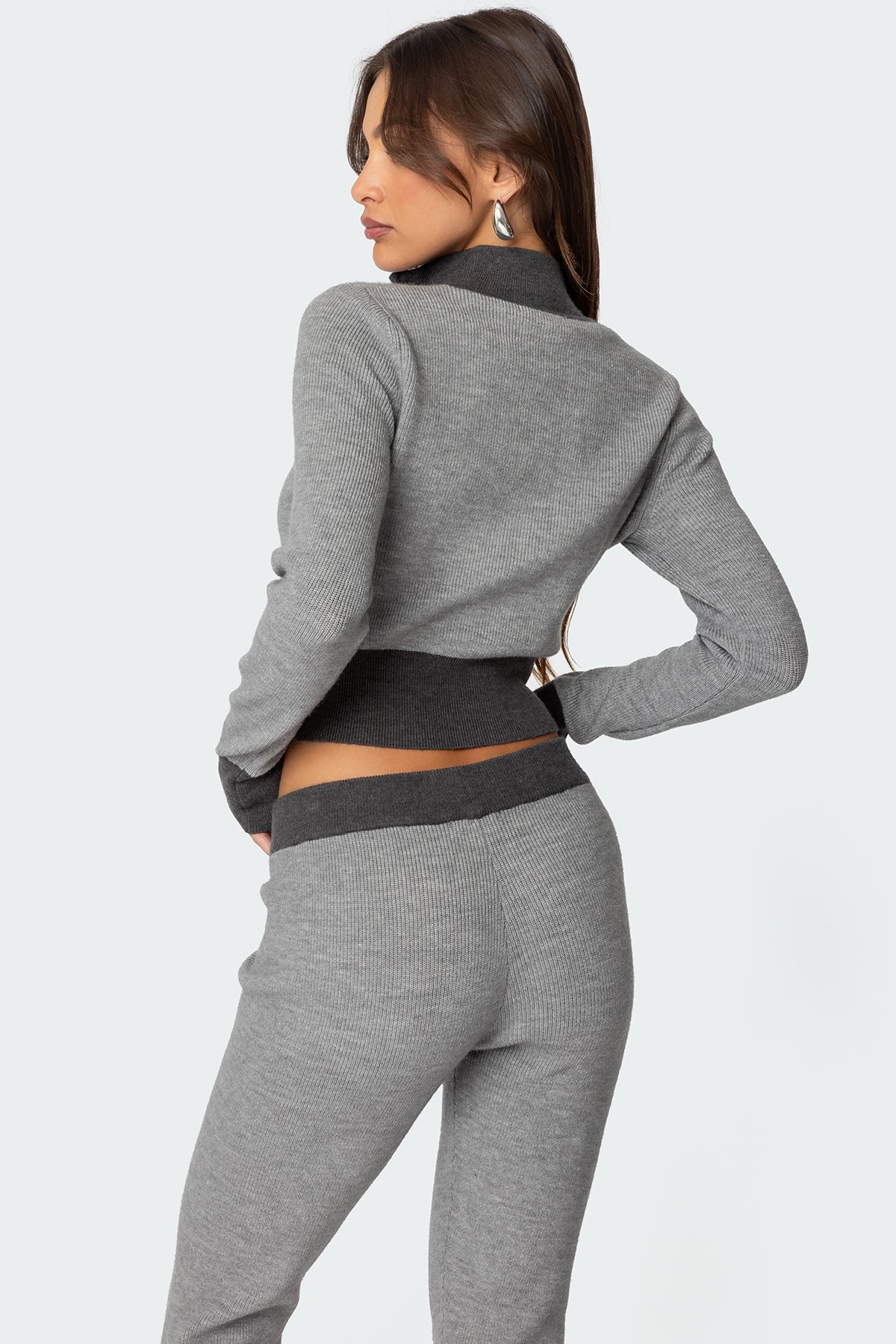 Lei Contrast Half Zip Knit Top - GRAY
