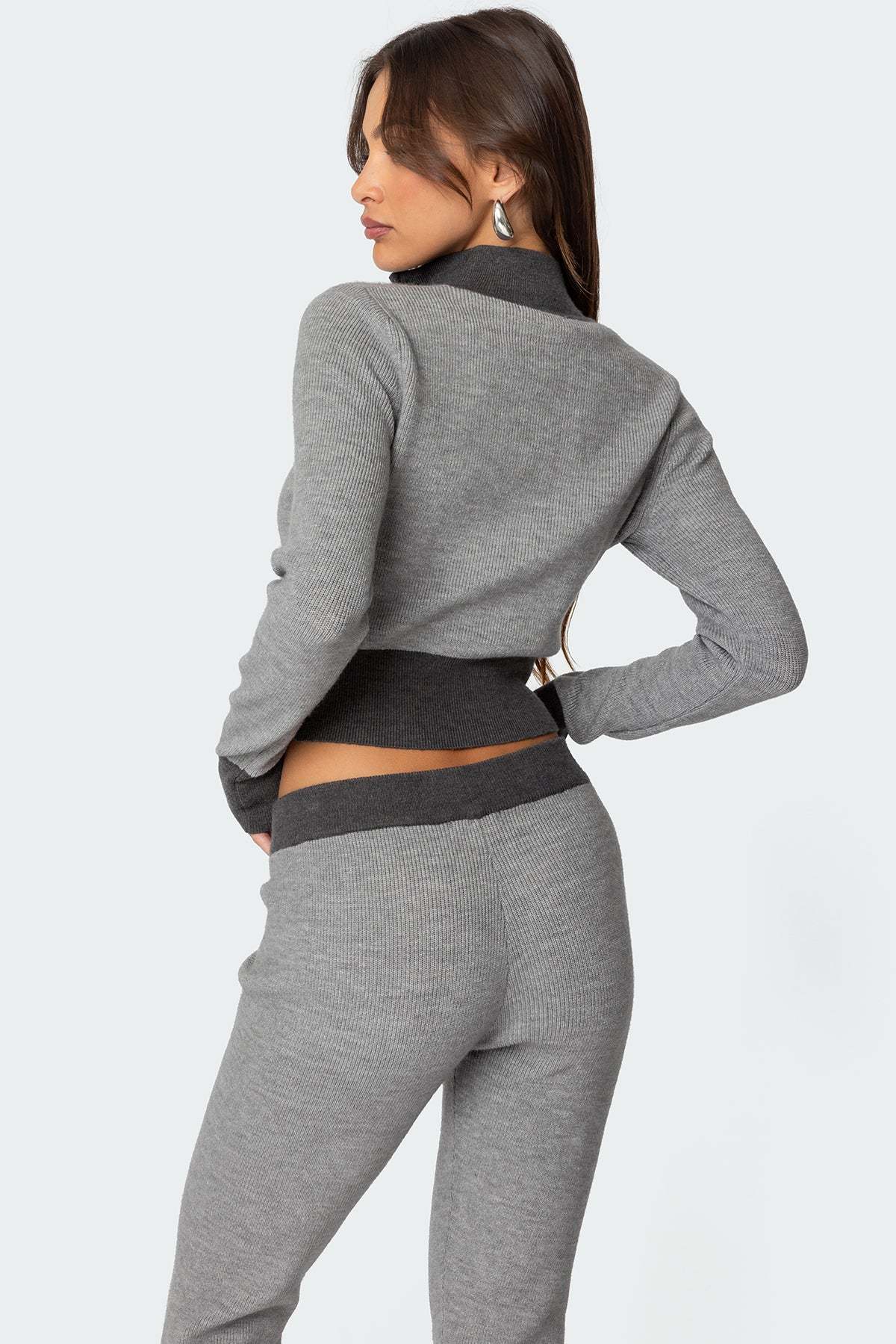 Lei Contrast Half Zip Knit Top - GRAY