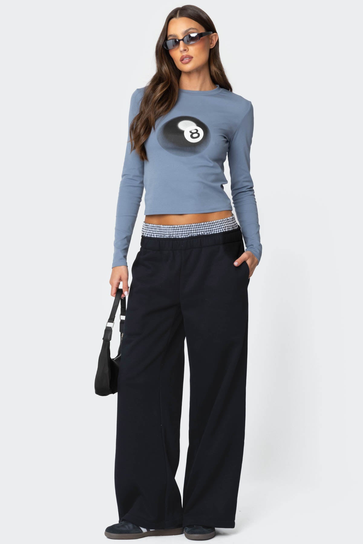 Gingham Boxer Detail Sweatpants - BLACK