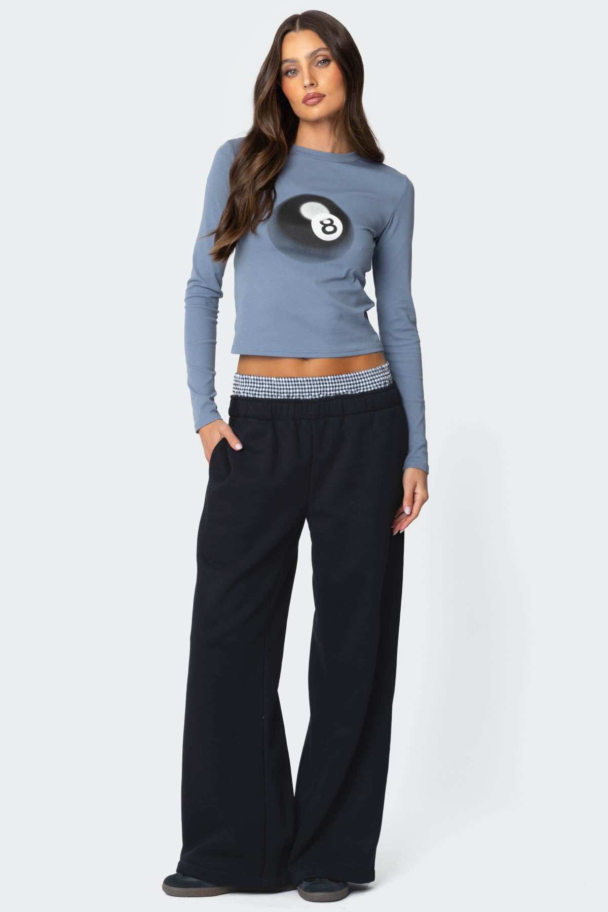 Gingham Boxer Detail Sweatpants - BLACK