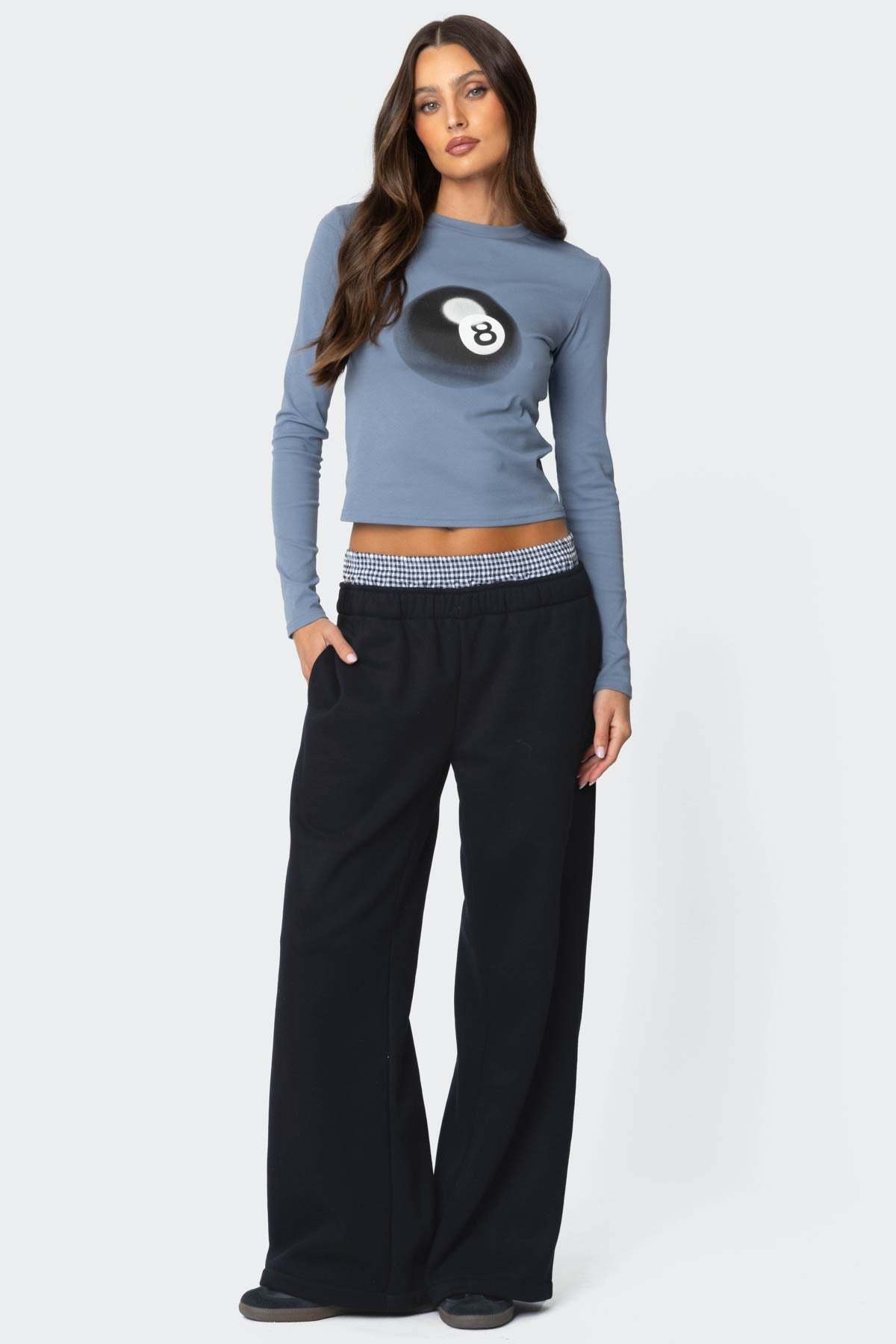 Gingham Boxer Detail Sweatpants - BLACK