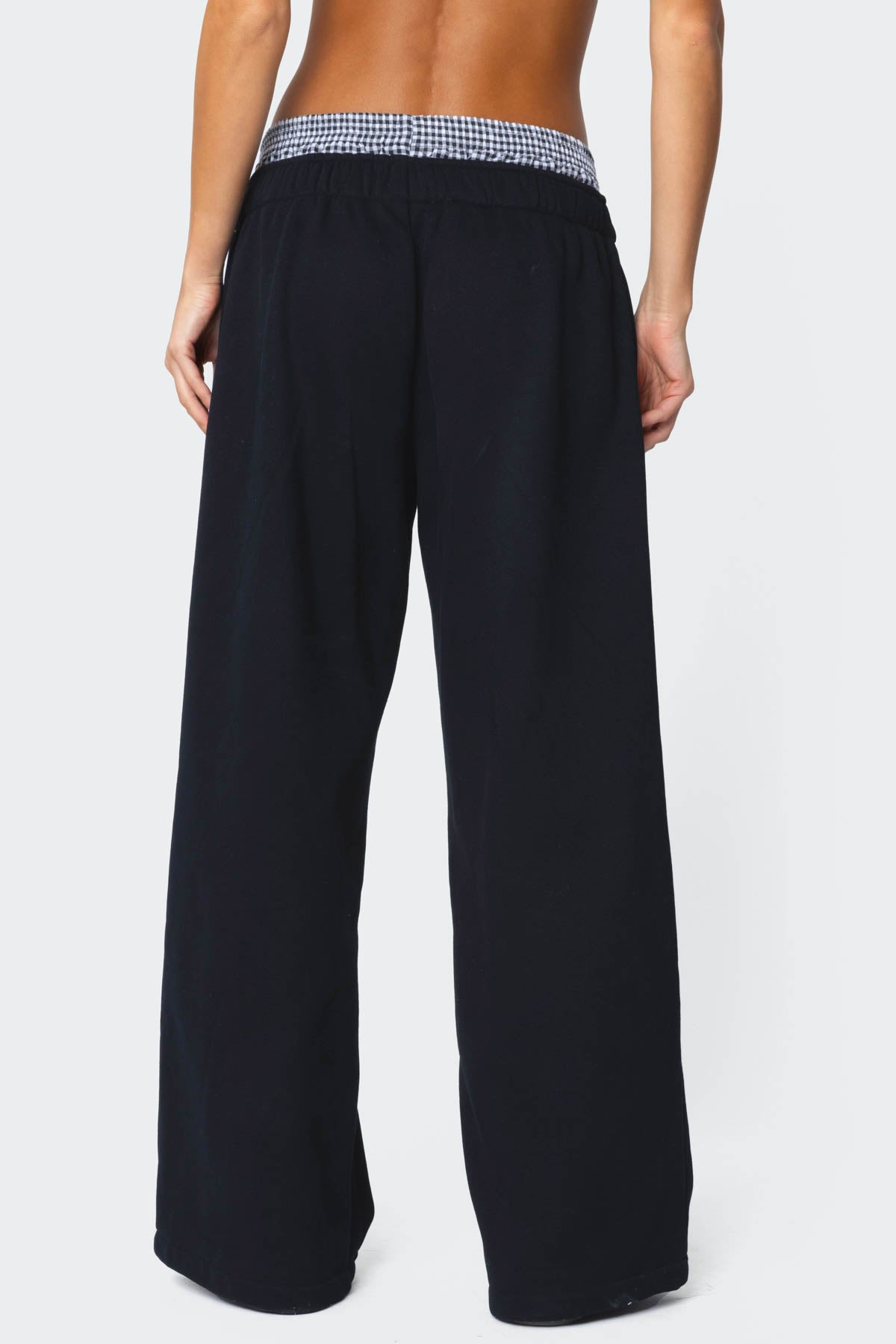Gingham Boxer Detail Sweatpants - BLACK