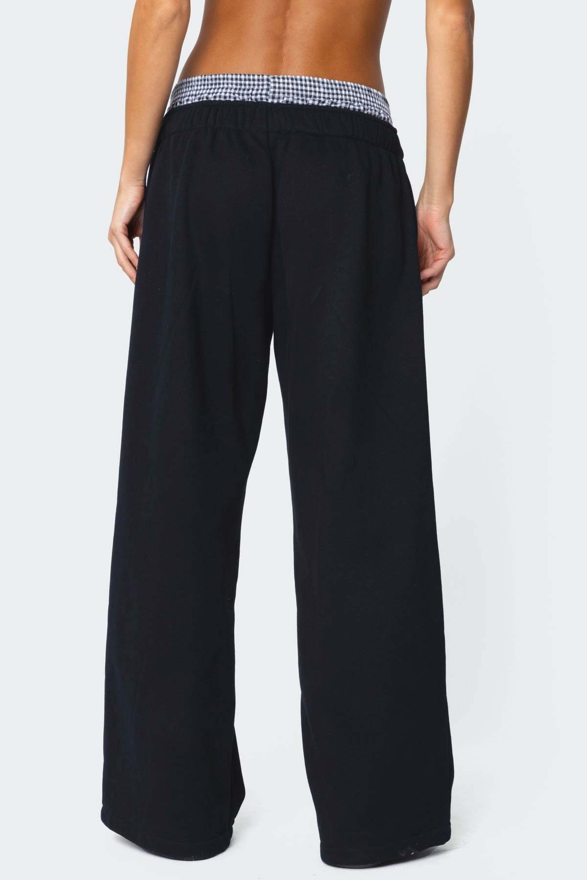 Gingham Boxer Detail Sweatpants - BLACK