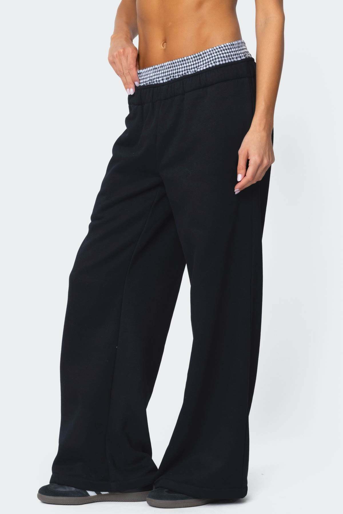 Gingham Boxer Detail Sweatpants - BLACK