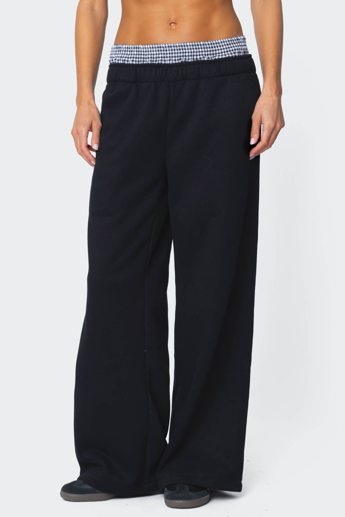 Gingham Boxer Detail Sweatpants - BLACK