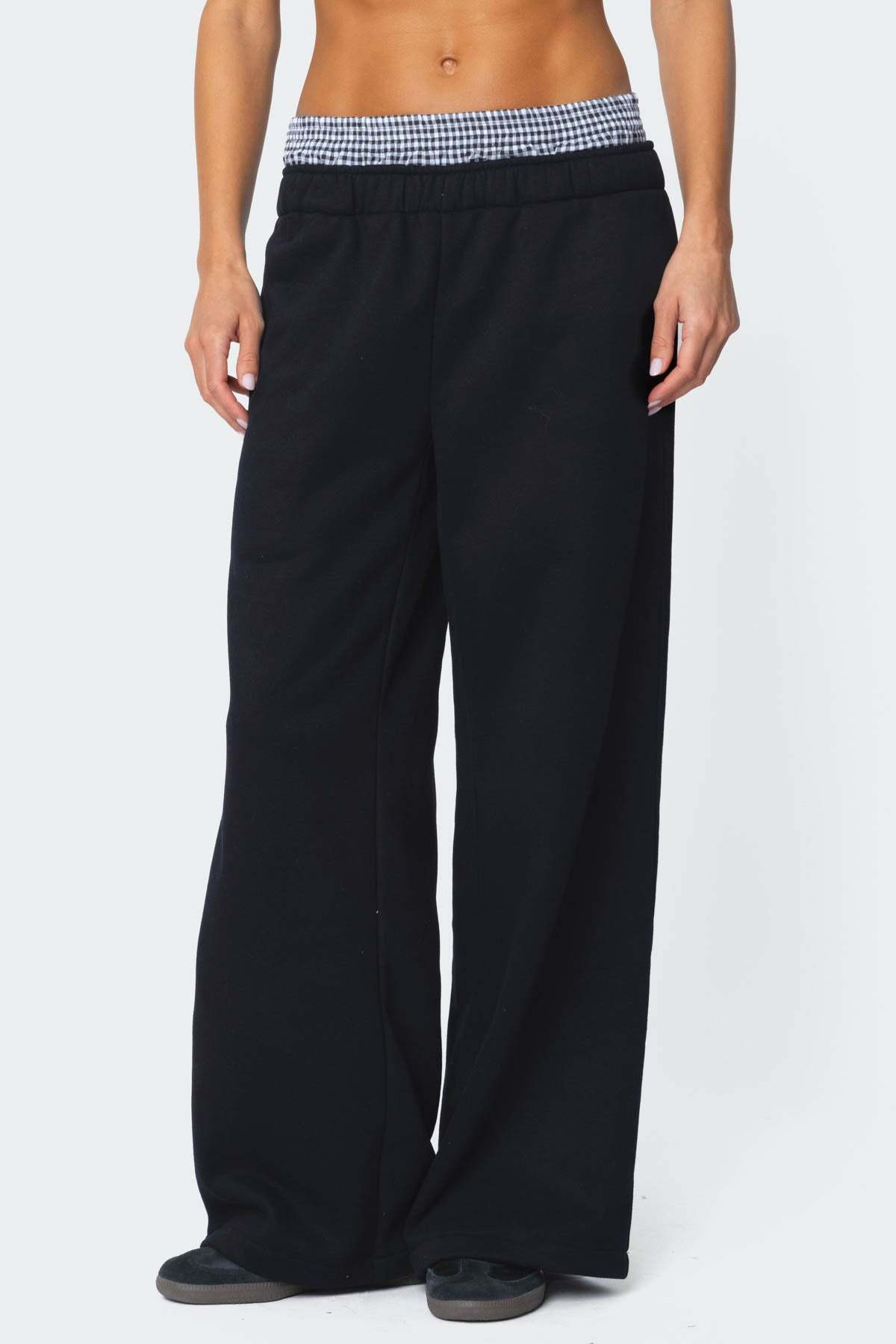 Gingham Boxer Detail Sweatpants - BLACK