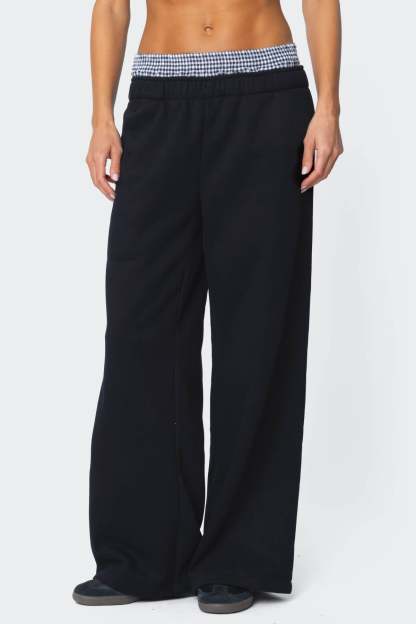 Gingham Boxer Detail Sweatpants - BLACK
