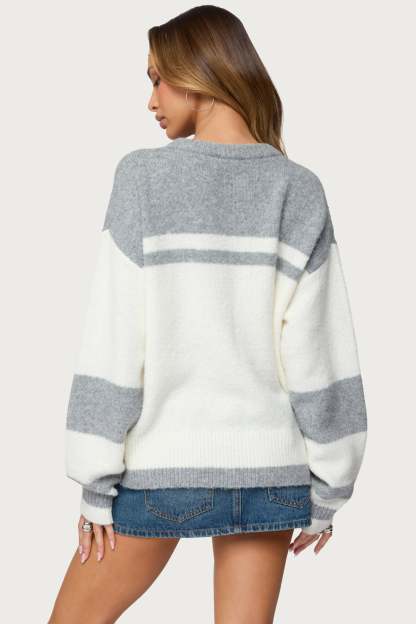 Nogah Stripey Oversized Sweater - GRAY-AND-WHITE