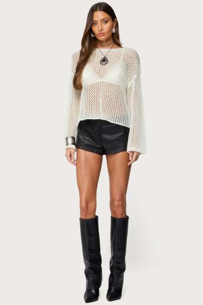 Charlise Open Knit Sequin Top - WHITE