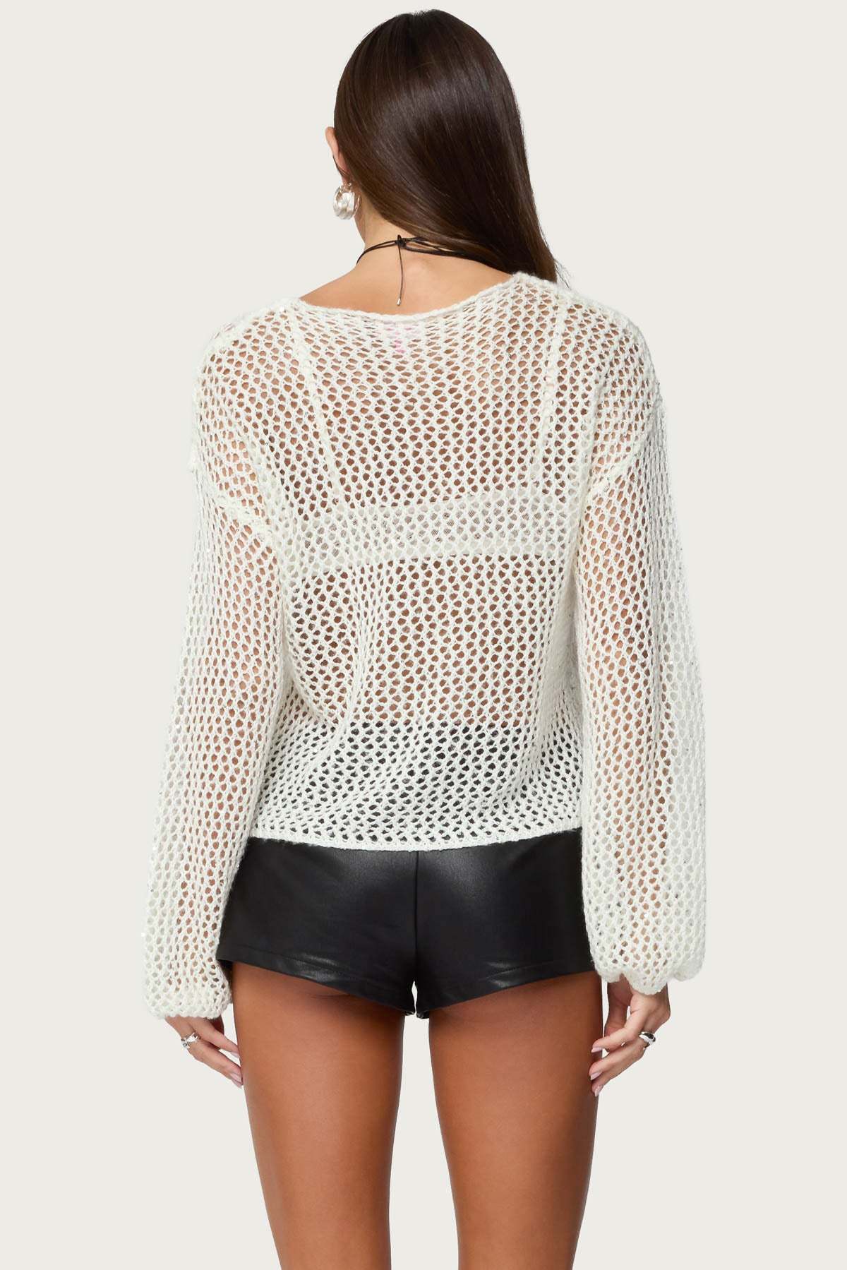 Charlise Open Knit Sequin Top - WHITE
