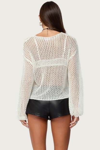 Charlise Open Knit Sequin Top - WHITE