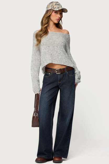 Florentina Off Shoulder Sweater - GRAY
