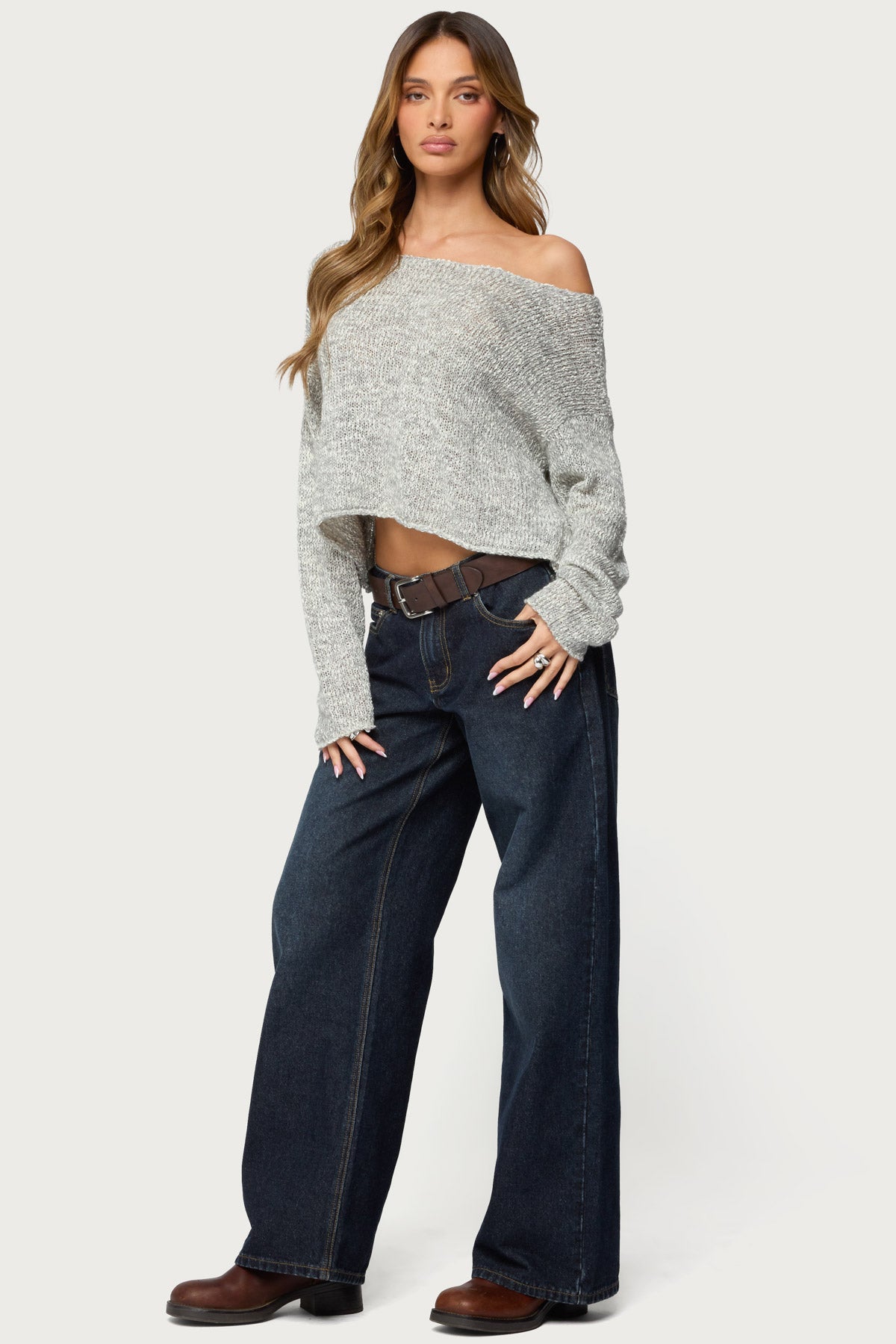 Florentina Off Shoulder Sweater - GRAY