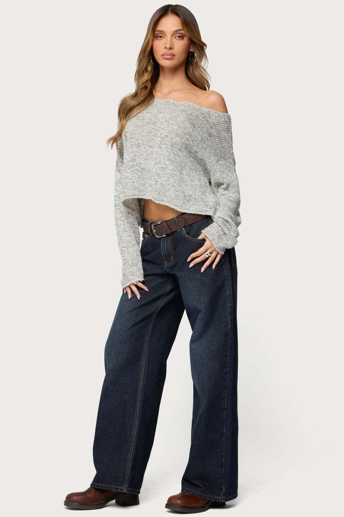 Florentina Off Shoulder Sweater - GRAY