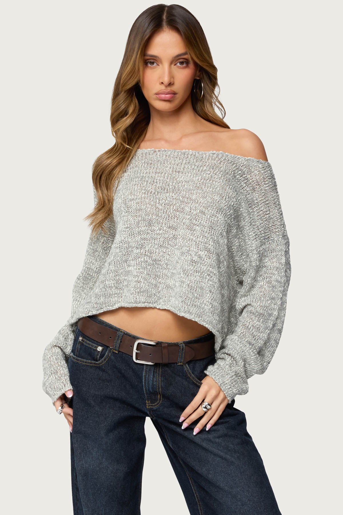 Florentina Off Shoulder Sweater - GRAY