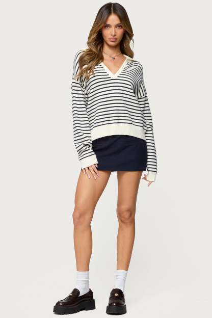 Copenhagen Oversized Striped Sweater - NAVY AND CREAM