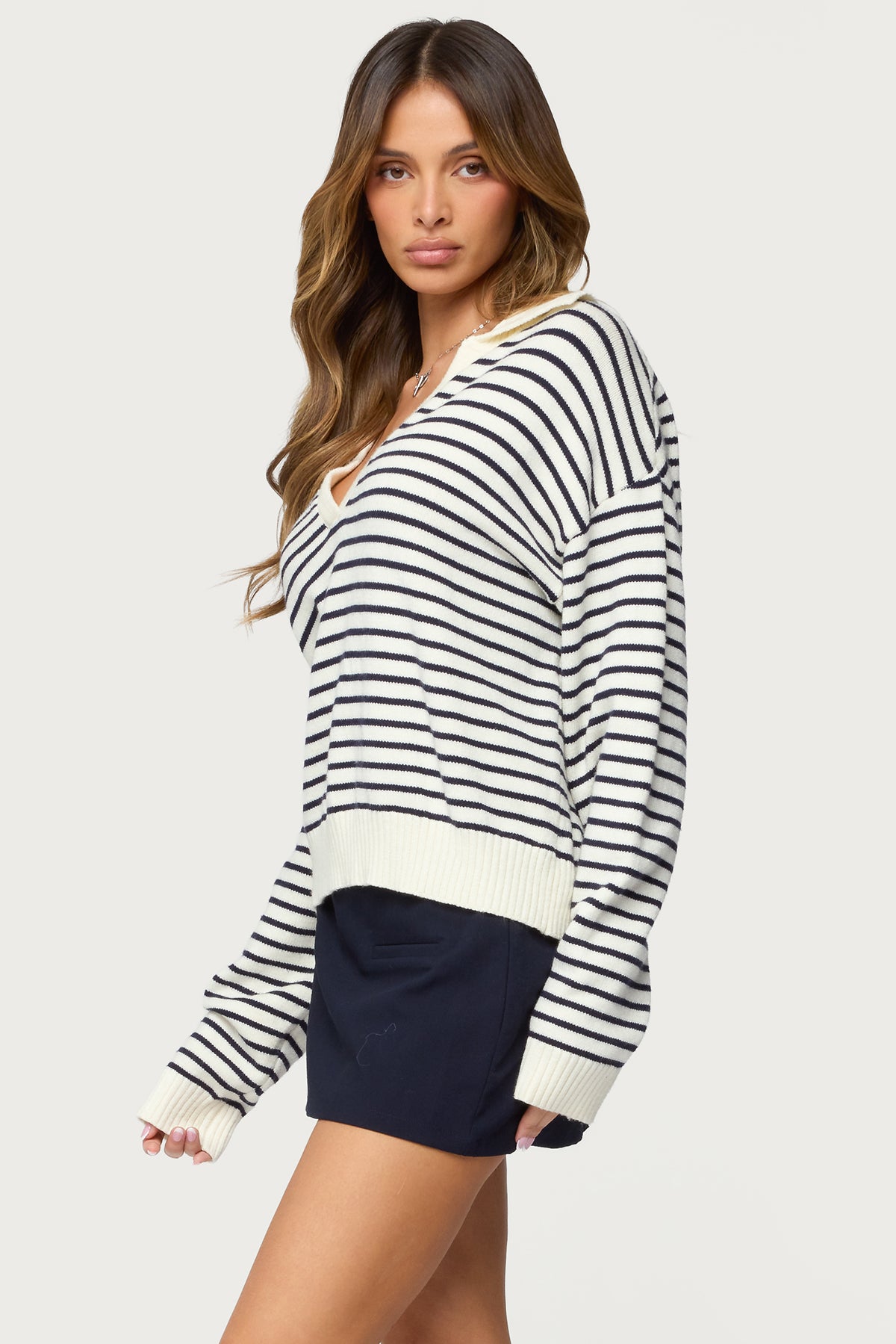 Copenhagen Oversized Striped Sweater - NAVY AND CREAM
