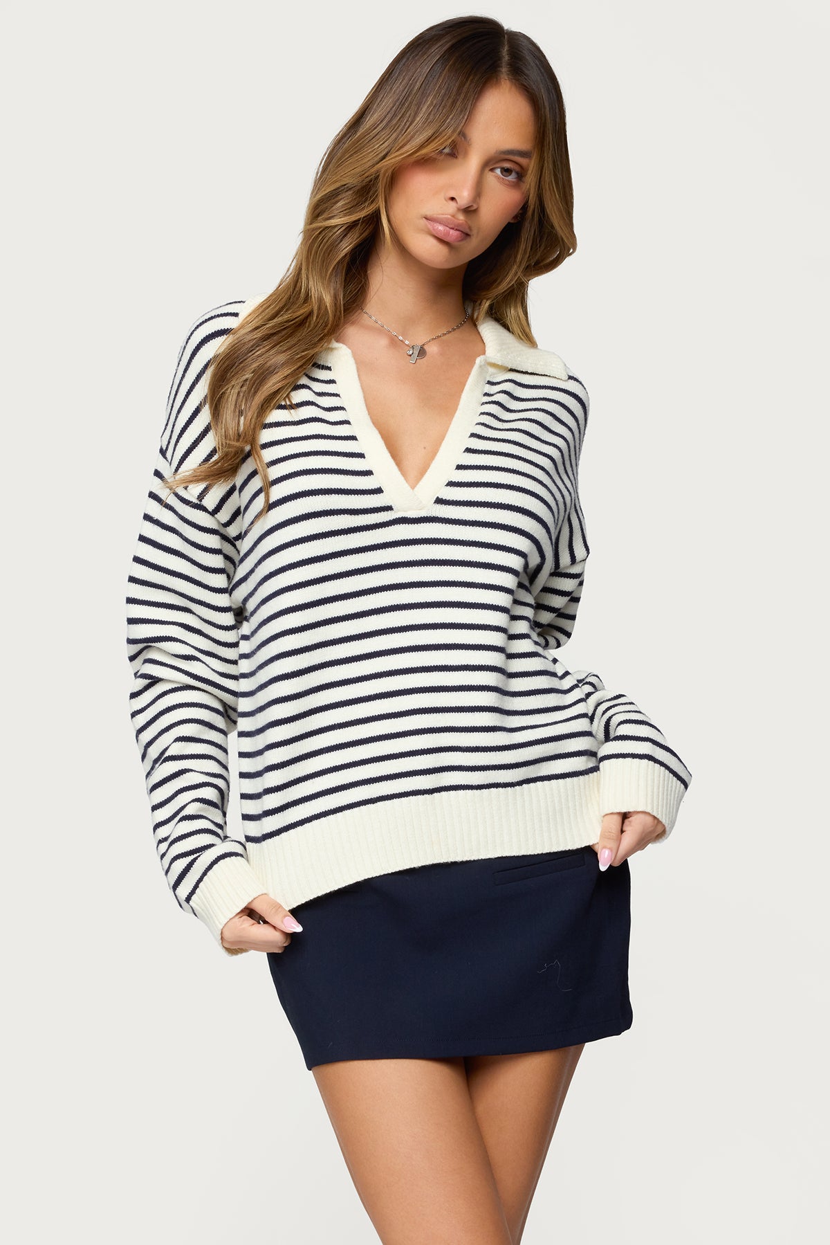 Copenhagen Oversized Striped Sweater - NAVY AND CREAM