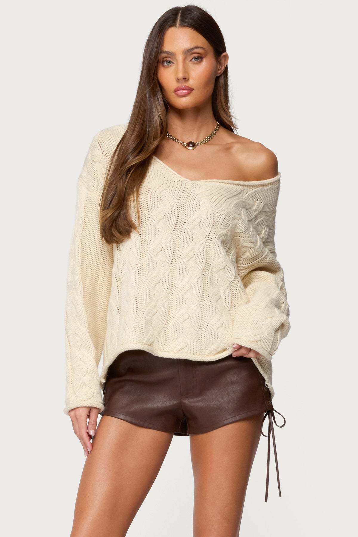 Inga Oversized Cable Knit Sweater - CREAM