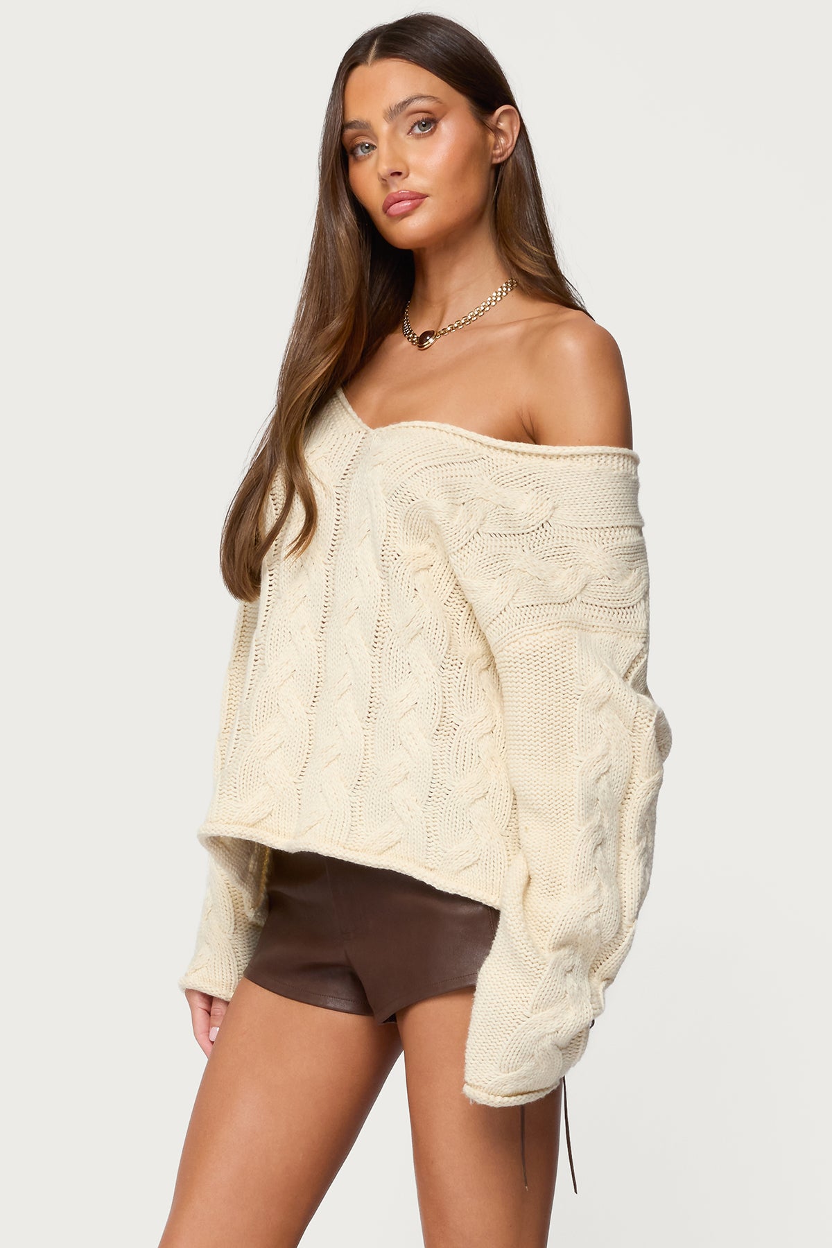 Inga Oversized Cable Knit Sweater - CREAM