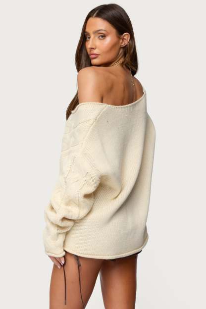 Inga Oversized Cable Knit Sweater - CREAM