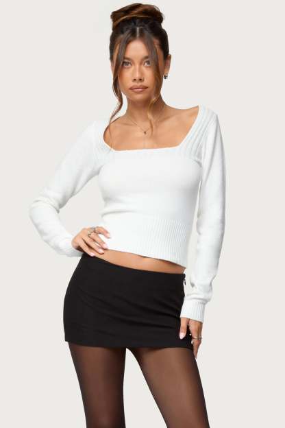 Kerry Square Neck Knit Top - WHITE