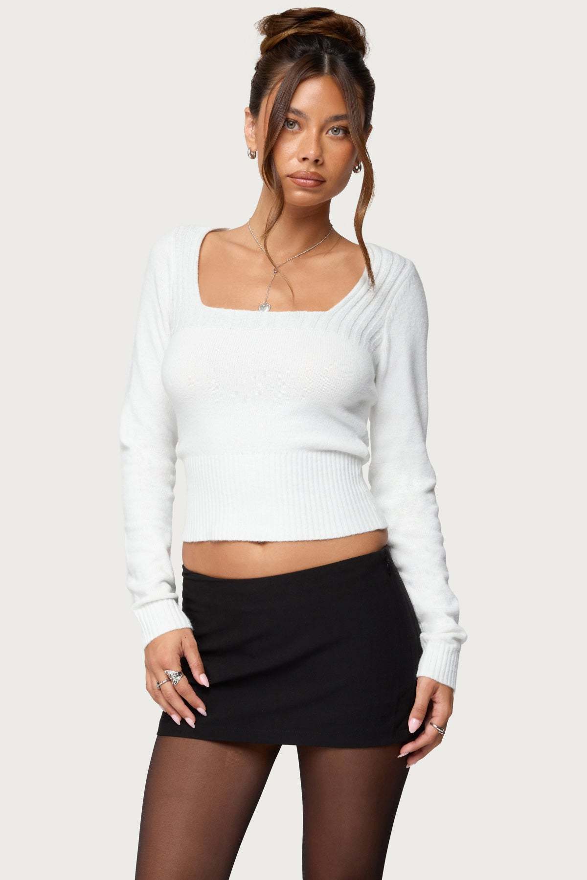 Kerry Square Neck Knit Top - WHITE