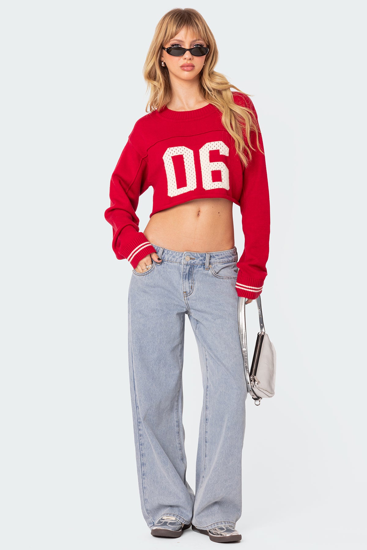 Varsity Cropped Sweater - RED