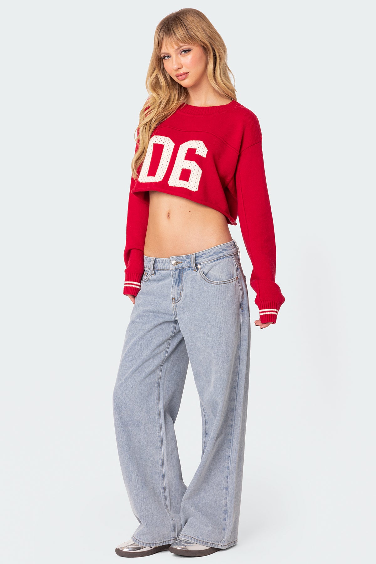 Varsity Cropped Sweater - RED