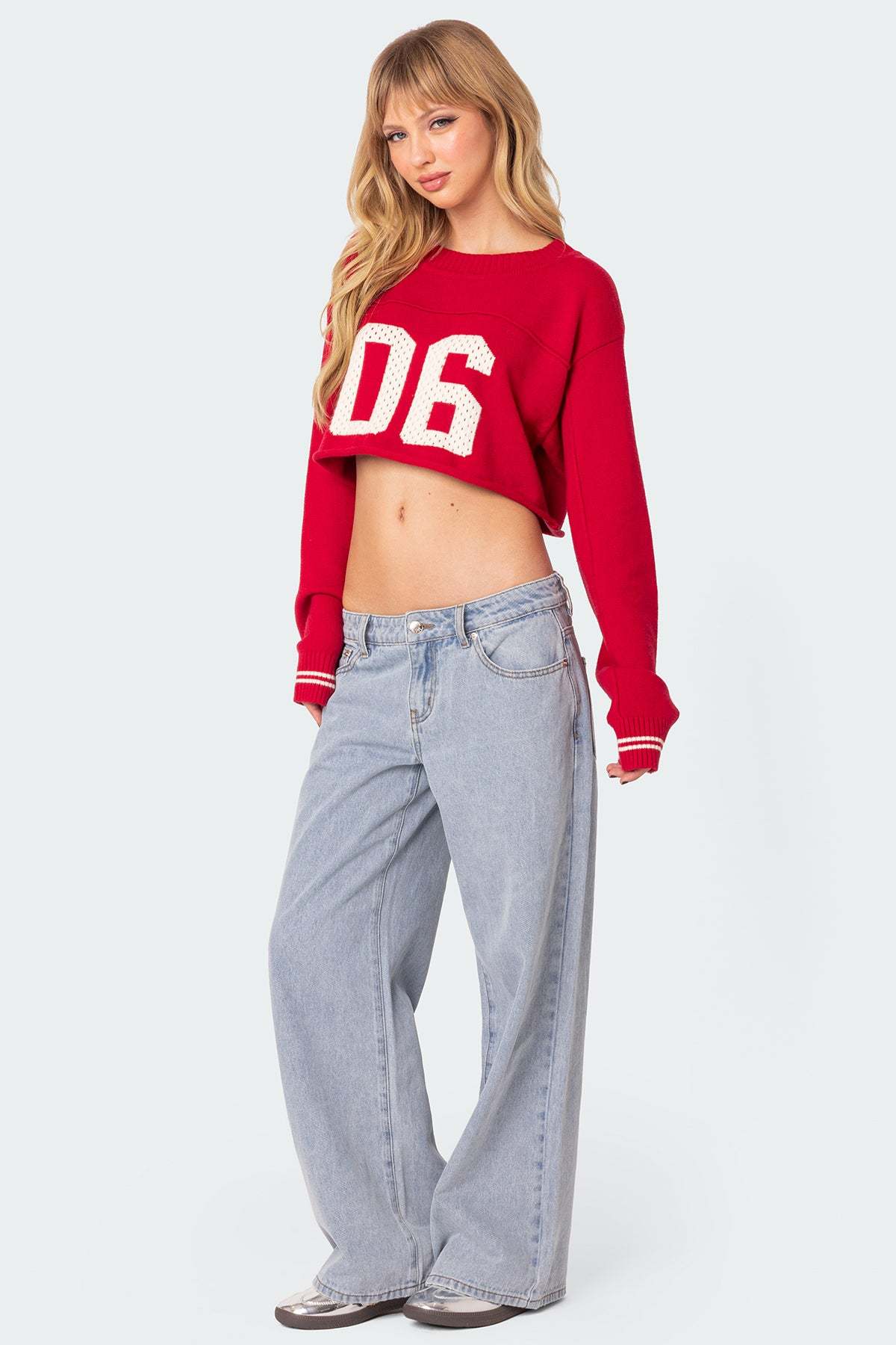 Varsity Cropped Sweater - RED