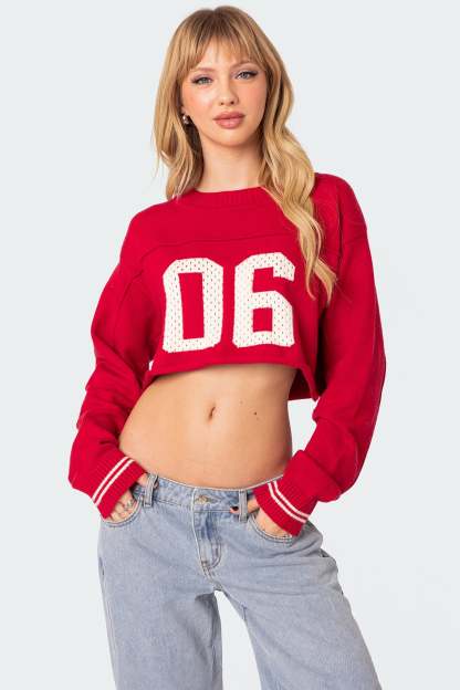 Varsity Cropped Sweater - RED