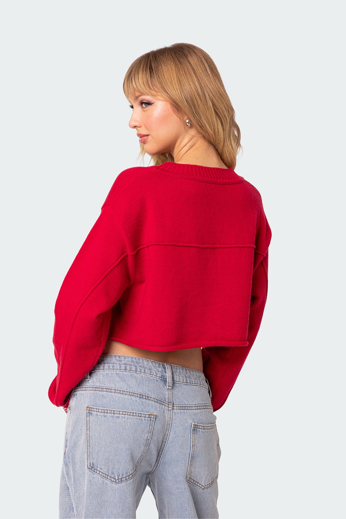 Varsity Cropped Sweater - RED