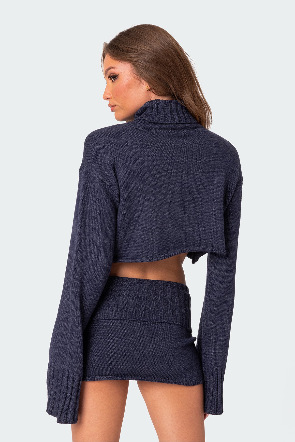 Gino Cropped Turtle Neck Sweater - BLUE MELANGE