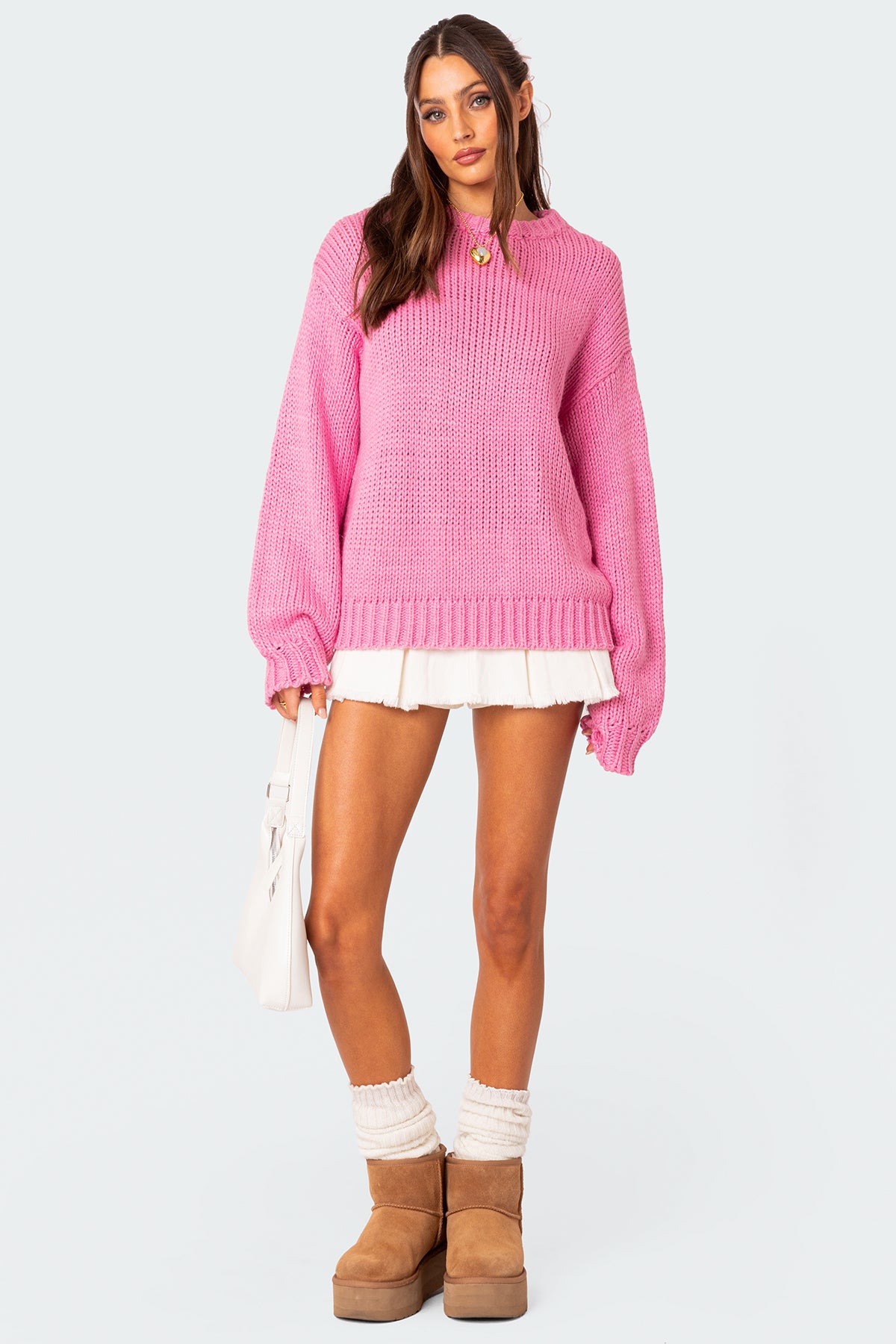 Aiden Oversized Chunky Knit Sweater - PINK