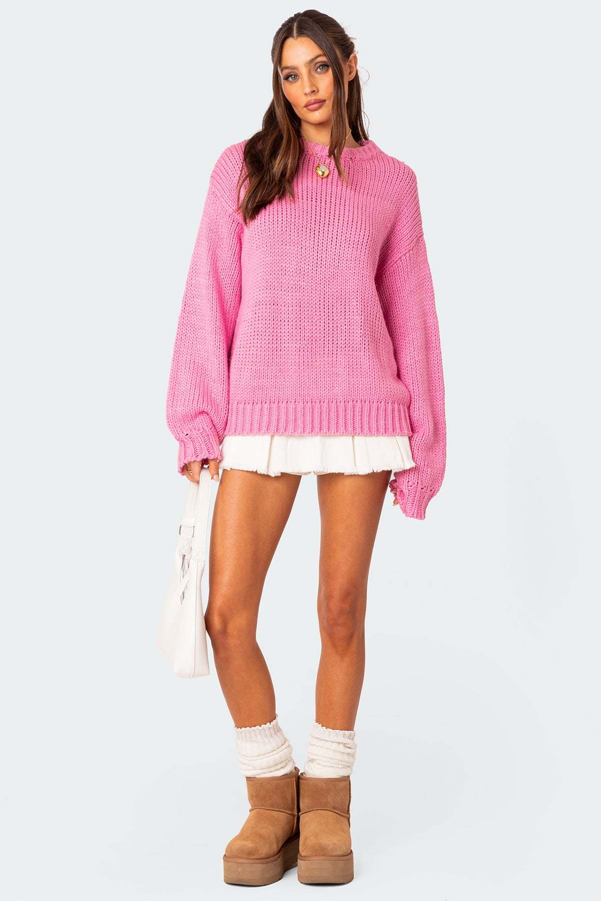 Aiden Oversized Chunky Knit Sweater - PINK