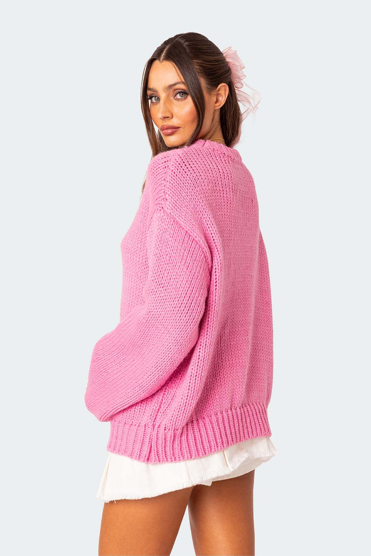 Aiden Oversized Chunky Knit Sweater - PINK