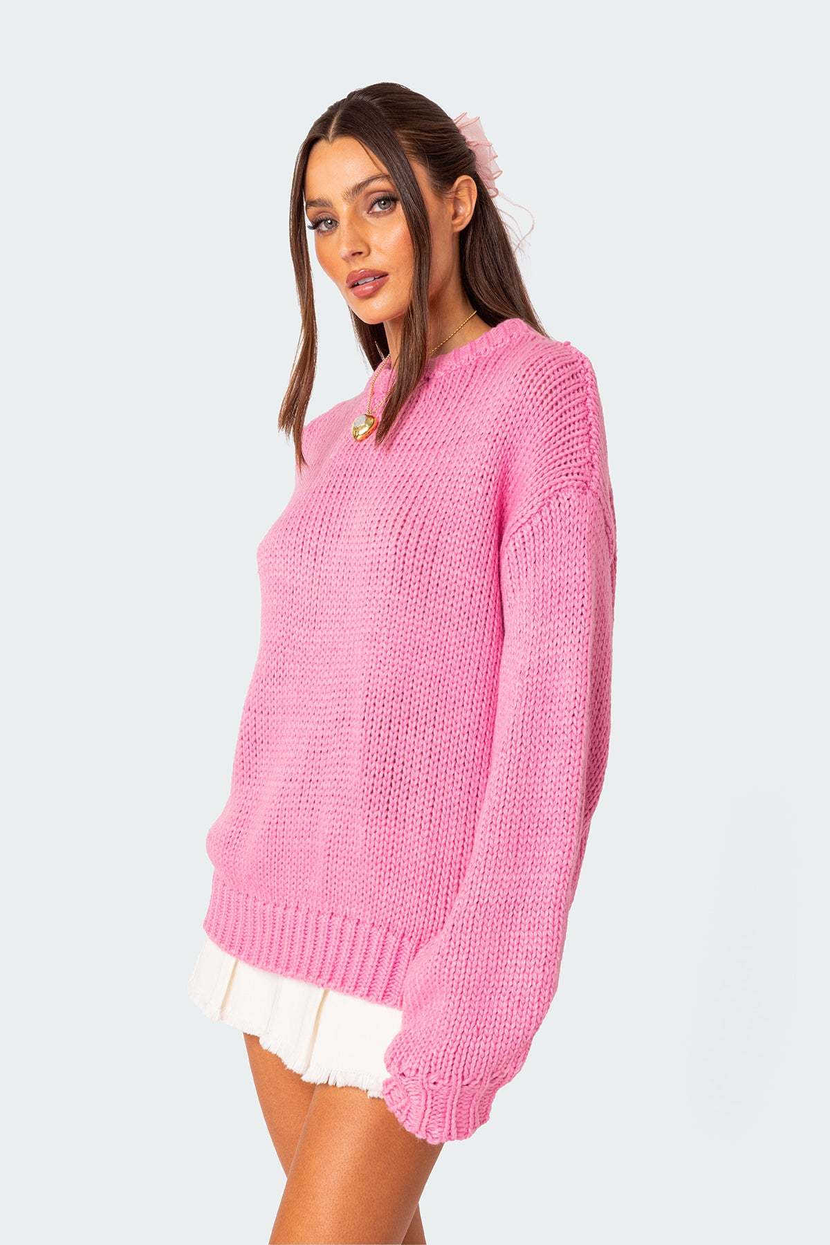Aiden Oversized Chunky Knit Sweater - PINK