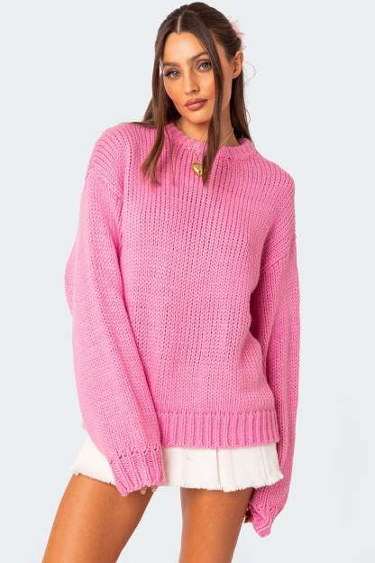 Aiden Oversized Chunky Knit Sweater - PINK