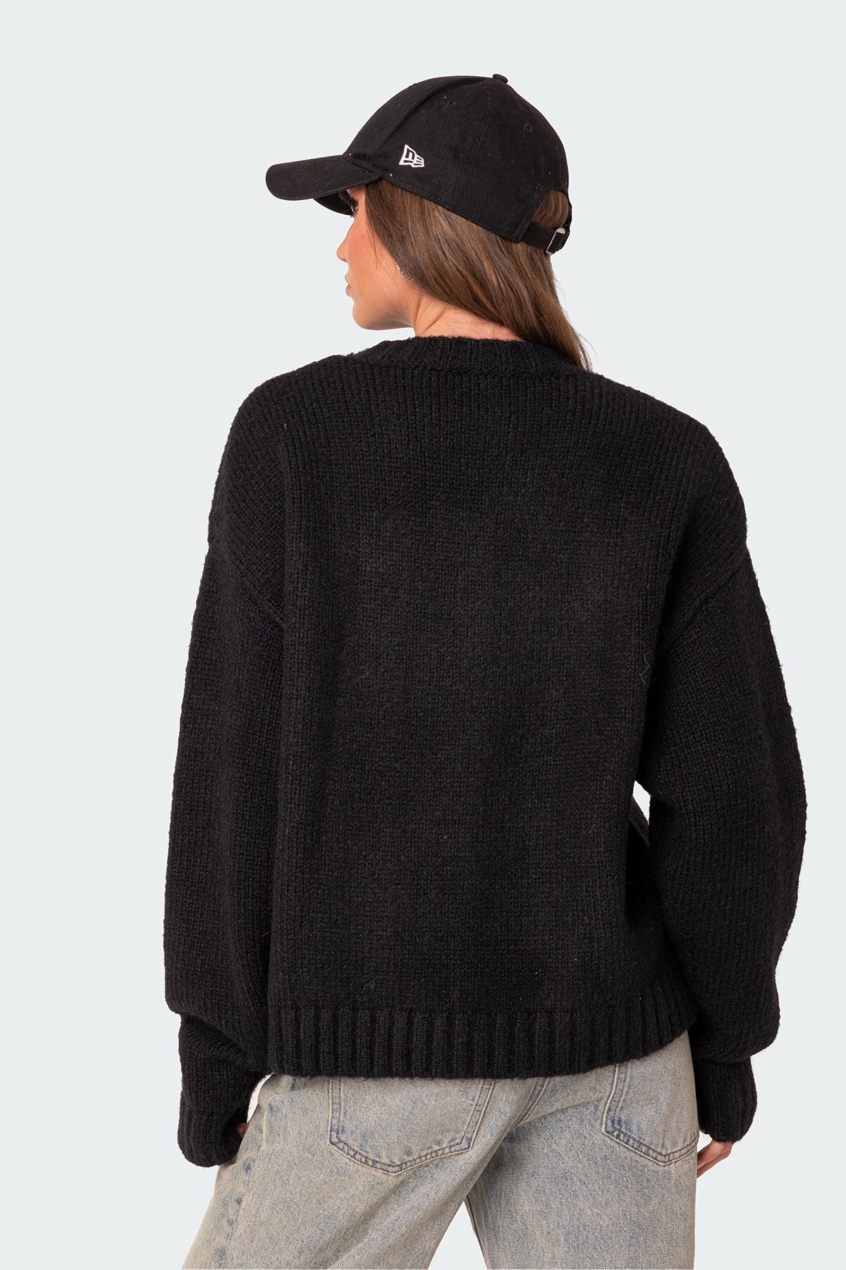 USA Oversized Chunky Knit Sweater - BLACK