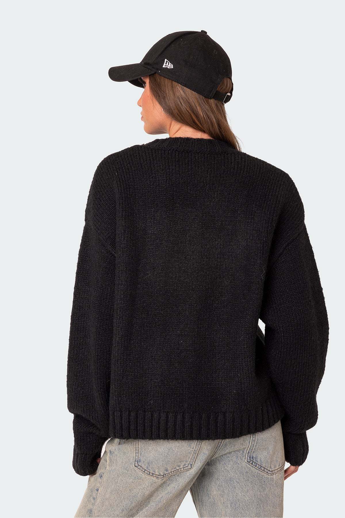 USA Oversized Chunky Knit Sweater - BLACK
