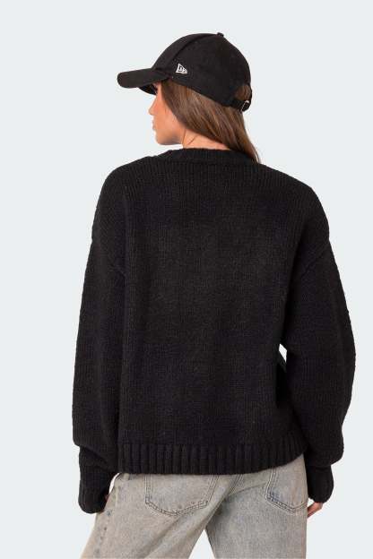USA Oversized Chunky Knit Sweater - BLACK